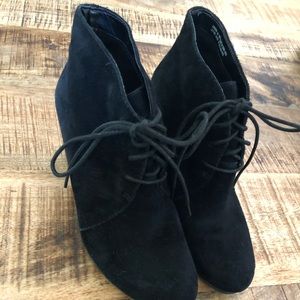 Clark’s Black Suede Lace Up Wedge Ankle Booties